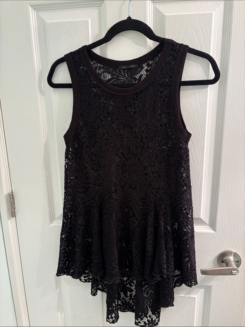 Sweet Claire Black Lace Flared Tank Top PTP 17